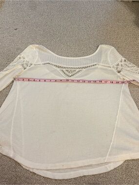 Free People Cream Crochet-Trim Knit Blouse
